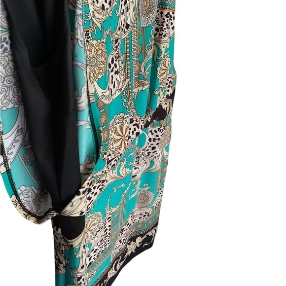 Sandra Darren Sleeveless Dress Green and Black Surplus Top Size 14 Scarf Print - Picture 4 of 8